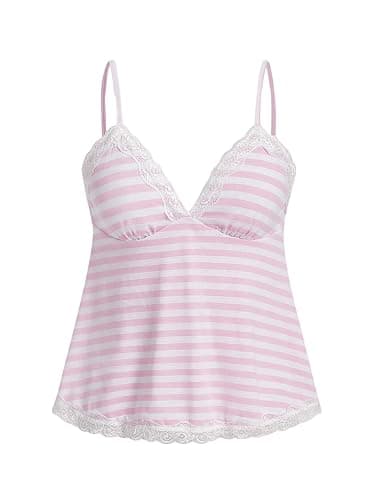 SOLY HUX Womens Y2K Lace Cami V Neck Sleeveless Striped Shirt Spaghetti Strap Camisole Gothic Tops - Image 1