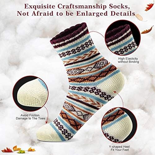 MORECOO Stocking Stuffers - Christmas Gifts for Women - Socks for Women - Thick Wool Soft Warm Cozy Crew Womens Socks thumbnail 4
