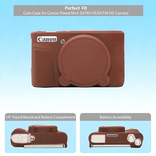 Frevyve Case for Canon PowerShot SX740 HS, SX730 HS Camera, Soft Silicone Protective Case, Slim Fit Sleeve with Removable Lens Cover and Screen Protector Accessories, Anti-Scratch (Dark Brown) thumbnail 5