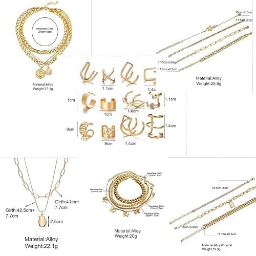 CONGYING 60 PCS Gold Jewelry Set with Multi-Layered Bracelet Necklace, Dangle Earrings, Stackable Ring For Women Valentine Anniversary Jewelry Pack Gifts For Her thumbnail 5