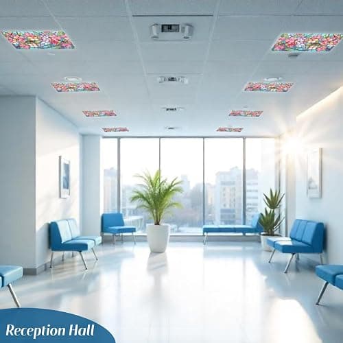 Glooglitter 4 Pcs Colorful Floral Fluorescent Light Covers 4 x 2 ft Stained Glass Magnetic Office Light Cover for Ceiling with 10 Magnets Filter Reduce Glare for Classroom School Home thumbnail 7