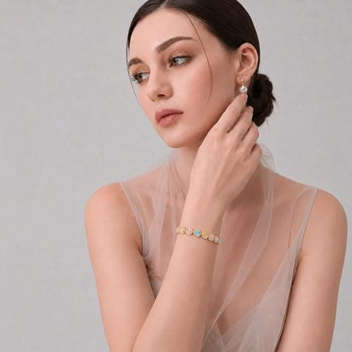 TLRCOXP 18K Gold Plated Tennis Bracelet for Women, Cubic Zirconia CZ Bangle | Heart, oval, square and pear-shaped colorful CZ stones, adjustable 7-7.5 in for Valentine's Day, weddings and bridal jewelry thumbnail 3