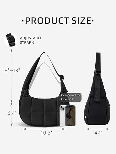 WESTBRONCO Small Puffer Crescent Shoulder Bag for Women, Nylon Quilted Shoulder Purses, Puffy Handbags with Adjustable Strap thumbnail 2