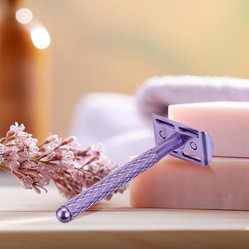 The Grooming Society Double Edge Safety Razor for Women Purple with 10 Blades and Silicone Cover - Durable Metal Eco-Friendly Single Blade Razor - Closed Smooth Shave thumbnail 3