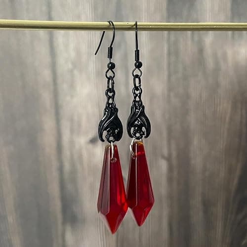 YWMAN Gothic Vampire Bat Earrings Necklace Set - Vintage Dark Bat Earrings Blood Pendant - Mystic Witch Jewelry Gifts Halloween Costume for Women thumbnail 3