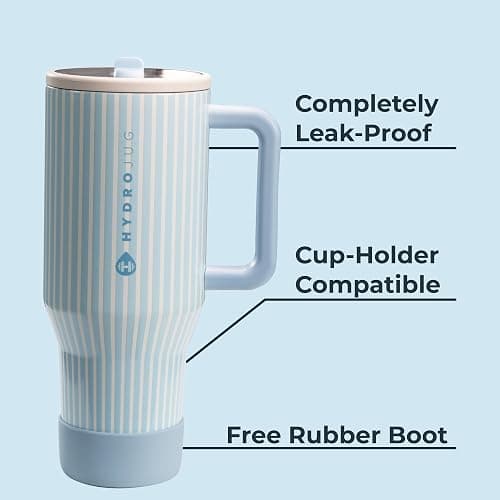 HydroJug Traveler - 32 oz Water Bottle with Handle & Flip Straw - Fits in Cup Holder, Leak Resistant Tumbler-Reusable Insulated Stainless Steel & Rubber Base - Gifts for Women & Men, Cape Cod thumbnail 4