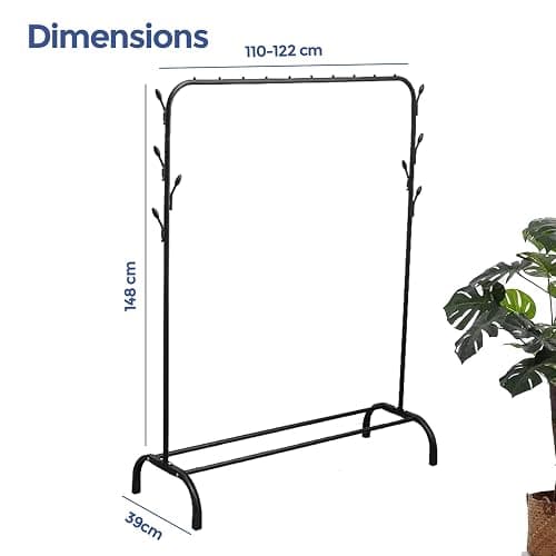 edihome, Clothes Rail, Rack for Bedroom, ‎122 x 39 x 148 cm; 2.1 kg, Heavy Duty, Metallic, with Shoe Holder, for Hanging Clothes, Skirts, Shirts, Trousers (Black) - Black thumbnail 3