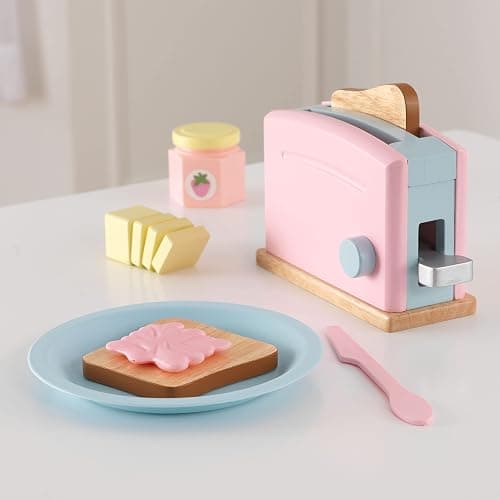 KidKraft Set Tostapane Giocattolo Pastello in Legno, Set Mini Elettrodomestici con Cibo Giocattolo per Cucina per Bambini, Accessori Cucina Bambini, 63374 thumbnail 2