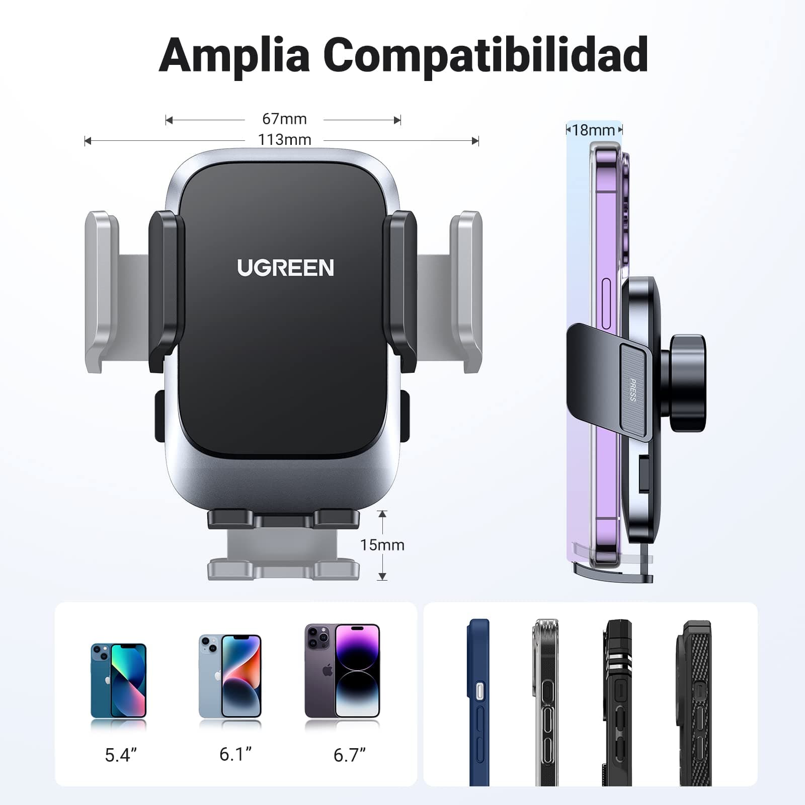 UGREEN Soporte Celular Automóvil, Base Porta Móvil Auto Giratorio 360° con Gancho Metálico y Botón de Liberación, Uso con Una Sola Mano para iPhone 16 15 14 13 Pro MAX, Galaxy S24 S23 S22 Ultra thumbnail 6