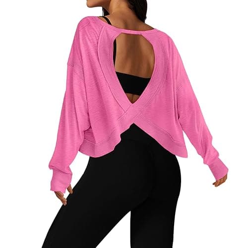 UNIANKIYA Open Back Workout Tops for Women Long Sleeve Cropped Athletic Clothes Gym Running Yoga Low Impact Sports T Shirts - Image 1