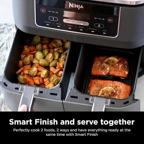 Ninja DZ201 Foodi 8 Quart 6-in-1 DualZone 2-Basket Air Fryer with 2 Independent Frying Baskets, Match Cook & Smart Finish to Roast, Broil, Dehydrate & More for Quick, Easy Meals, Grey - 8-QT thumbnail 6