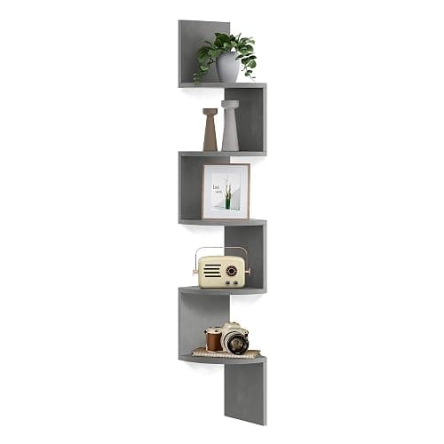 VASAGLE Corner Shelf Wall Mount, 5-Tier Floating Corner Bookshelf, Plant Shelf for Bedroom, Living Room, Bathroom, Home Office, Dove Gray - Image 1