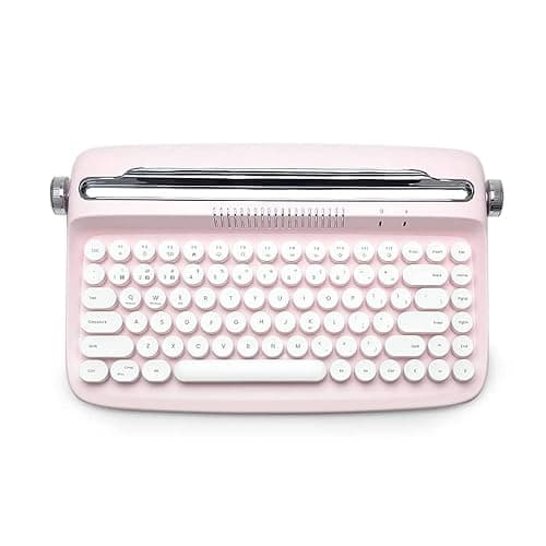 YUNZII ACTTO B303 Wireless Typewriter Keyboard, Bluetooth Connection, Cute Retro Aesthetic Design with Integrated Stand for Tablet, Phone, PC and Win/Mac/Android(B303, Baby Pink) thumbnail 4