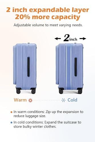 HotWay 20 Inch Expandable Carry On Luggage with Cup Holder, Hardside TSA Approved Luggage with Spinner Wheels, Top Opening Suitcase For Travel, White thumbnail 3