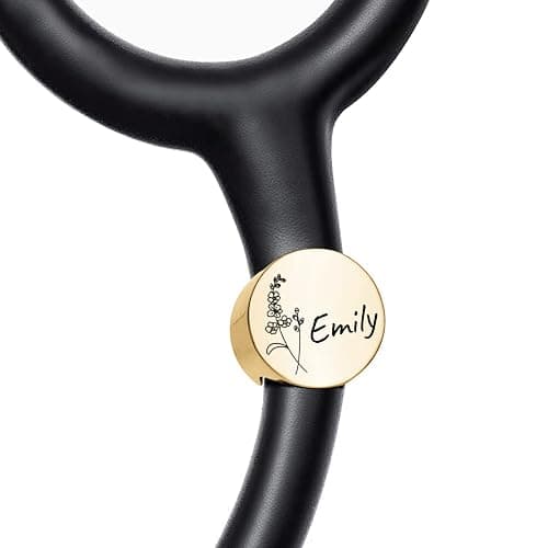 Stethoscope Name Tag Stethoscope Accessories with Birthflower Custom Made Nursing ID Charm Graduation Gifts for Nurse Rose Gold Name Tag Clips For Personalized Name Tag - Round(Birthflower) - Image 1