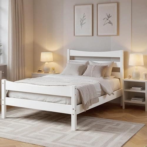 NAFORT Twin Bed Frame with Headboard/Wood Twin Size Platform Bed Frame/Wood Slat Support/Mattress Foundation/No Box Spring Needed/Easy Assembly - White, Twin thumbnail 7