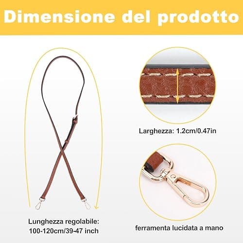 Tracolla per Longchamp Borsa Donna, Tracolla Regolabile per Borse, Cinghie di Trasporto in Pelle Giallo-Marrone per Longchamp Mini Bag Straps, Estensione Della (Larghezza della tracolla 1,2 cm) thumbnail 4