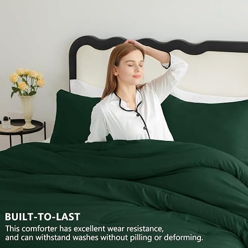 CozyLux Dark Emerald Green Comforter Set Twin/Twin XL Size, 2 Pieces Twin Extra Long Solid Breathable Quilted Bedding Sets, Soft Bed Set with Down Alternative Comforter and 1 Pillowcase for All Season thumbnail 2