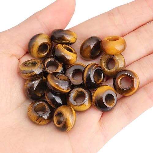 SUNYIK Tiger's Eye Stone Large Hole (6mm) Rondelle Loose Charms European Bead fits Bracelet,Jewelry Makings Pack of 20 thumbnail 2
