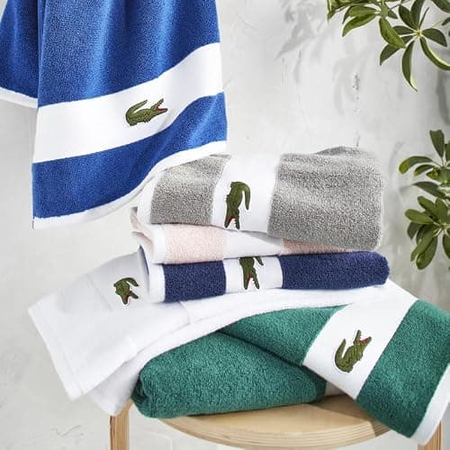 Lacoste Sport Stripe 6-Piece Luxury Cotton Towel Set – Made with 100% Soft Supima Cotton, Absorbent & Quick-Drying, Includes 2 Bath Towels, 2 Hand Towels, 2 Washcloths, White thumbnail 8
