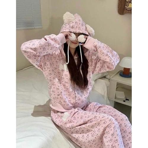 Xojbzoo Kawaii Puppy 2-Piece Set Y2K Pink Hoodie & Pants | Cute Dog Embroidery Outfit Women's Loose Fit Tracksuit thumbnail 2