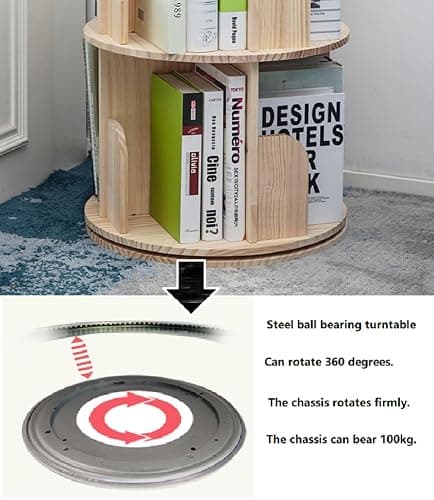 Heehee Wooden Rotating Bookshelf 360 Display Floor Standing Bookcase Storage Rack for Kids&Adults Multi-Functional Bookshelf Organizer (5-Tier) thumbnail 5
