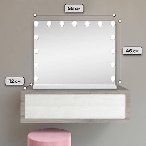 Bayt Miroir de Maquillage avec éclairage - Miroir Hollywood avec éclairage - Intensité réglable - 58 x 46 cm - Blanc thumbnail 3