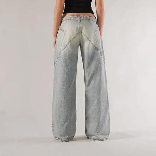 Women Y2k Low Rise Denim Pants Loose Fit Boyfriend Wide Leg Baggy Jeans with Pockets Vintage Casual Streetwear thumbnail 6
