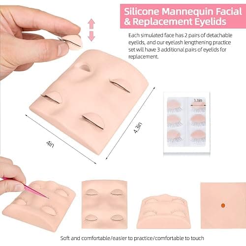 Lash Extension Kit Professional Eyelash Extensions Supplies Training for Beginners Mannequin Head Grafting Lash USB Fan Lash Shampoo Brush Spraye 0.07D Curl Mix 8-15mm Practice Eyelash Strips thumbnail 3
