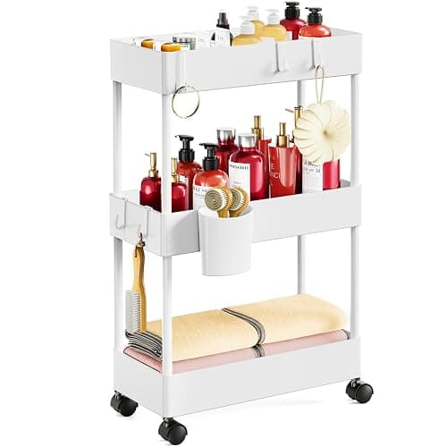 Pipishell Slim Storage Cart with Wheels, Bathroom Cart Organizer Storage Small, Rolling Carts for Bathroom, Laundry Room, Kitchen, Narrow Space, White PIUC04W - Image 1