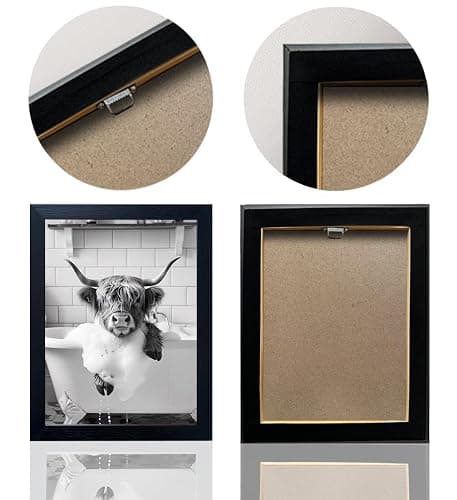 Highland Cow Bathroom Decor, Funny Bathroom Wall Art, Highland Cow in Bathtub Farmhouse Canvas Print, Black and White Cow Pictures Wall Decor, Framed Animal Pint Artworks for Wall thumbnail 3