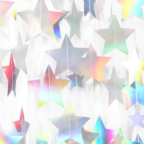 Iridescent Disco-Holographic Party-Decorations Christmas Garland - 62ft Twinkle Little Star Streamers Hanging Banner,Wedding Birthday Bachelorette Baby Bridal Shower Decor Hugtmr - Image 1