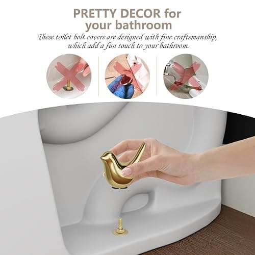 MENNTY 2Packs Ceramic Gold Birds Toilet Bolt Caps & 4Packs Universal Toilet Bolt Covers, Bathroom Decorative Toilet Floor Screw Cover Caps Easy Installation thumbnail 5
