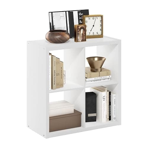 Furinno Cubicle Open Back Decorative Cube Storage Organizer, 4-Cube, White - Image 1