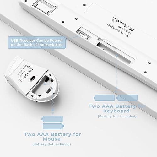 Ergonomic Keyboard and Mouse Combo, Full Size Cordless Computer Keyboard with Palm Wrist Rest Ergonomic Mouse for Windows Computers Laptops - White thumbnail 4