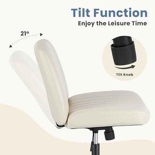 DUMOS Criss Cross Chair Legged Office Wide Comfy Desk Seat, No Wheels Armless Computer Task Seating, Swivel PU Leather Vanity Home Height Adjustable thumbnail 7