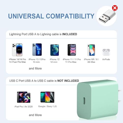 USB C Charger Block iPhone Charger Block Type C Charger 2-Pack for iPhone 16/16 Plus/16 Pro/16 Pro Max/iPhone 15/15 Plus/15 Pro/15 Pro Max/iPhone 14/14 Pro Max/13/13 Mini/12 Pro Max/Samsung(Green) thumbnail 5