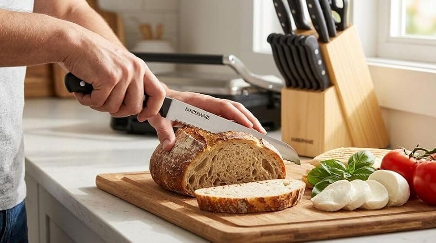 Farberware Knife Block Set 22-Piece Kitchen Knife Set with High-Carbon Stainless Steel Blades, Non-Slip Handles, Chef Knife, Santoku, Steak Knives, Scissors, Sharpening Steel, and Storage Block thumbnail 10