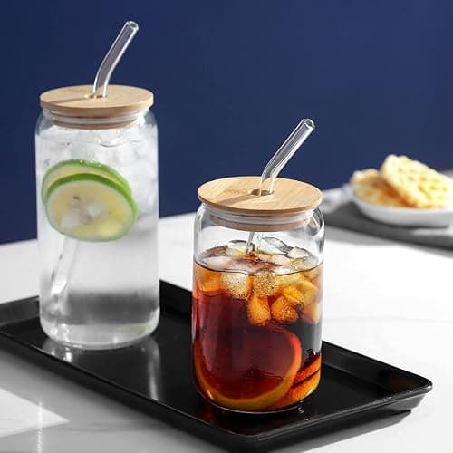 QMQJIA 18oz Glass Cups With Bamboo Lids And Straws For Coffee Bar Milktea Shop Household Entertaining Guests thumbnail 9
