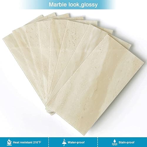 BeNice Peel and Stick Backsplash Large Bathroom Subway Tiles,Kitchen Shower Wall Stickers Waterproof(23Tiles) Beige thumbnail 4