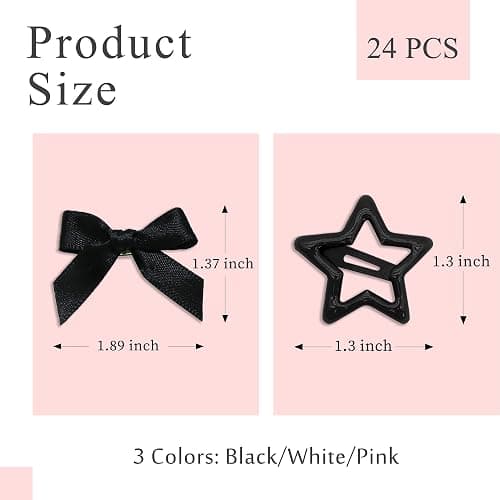 YAEISM 24PCS Bow Hair Clips - 3 Colors Satin Mini Hair Bow Clips Y2K Star Barrettes Bowknot Metal Snap Hair Accessories for Women Girls, Black thumbnail 3