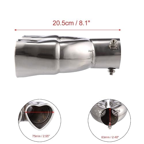 X AUTOHAUX 63mm 2.48" Inlet Straight Type Heart Shape Universal Exhaust Pipe Muffler Tip Tailpipe Bolt-On for Car Truck 8.1" Length Stainless Steel Silver Tone thumbnail 3