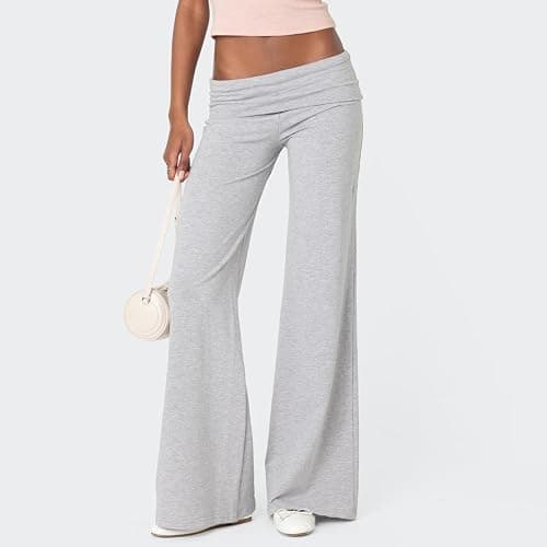 NZNDSHD Fold Over Yoga Pants for Women Low Rise Straight Leg Sweatpants Y2k Solid Color Stretchy Loose Gym Lounge Leggings thumbnail 2