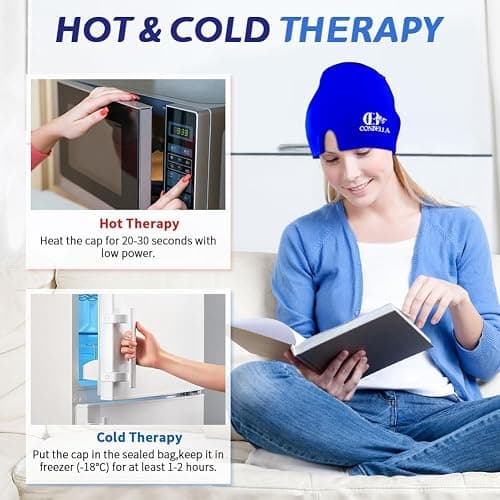 Migraine Relief Cap, Soothing Headache Ice Face Mask Products, Hot and Cold Therapy, Migraine Headache Relief Cap for Migraine, Sinus, Puffy Eyes, Tension, Stress and Hangover(Blue) thumbnail 4