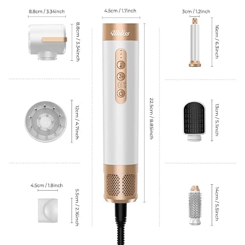 UKLISS Hair Dryer Brush 7 in 1，110000 RPM Hair Dryer with Diffuser for Curly & Twisted Hair Professional Ionic Brush Blow Dryer for Salon-Quality Styling, White Gold thumbnail 9