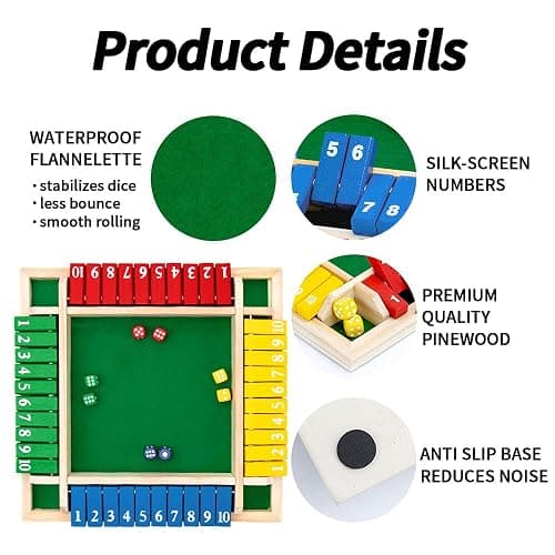 Nicecho Shut The Box Dice Game,2-4 Player Family Wooden Board Table Math Games for Adults and Kids, 8 Dices Classics Games for Classroom,Home,Party or Pub thumbnail 3