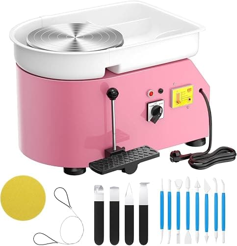 Pottery Wheel Pottery Forming Machine 25CM 350W Electric Pottery Wheel with Foot Pedal DIY Clay Tool Ceramic Machine Work Clay Art Craft (Pink) - Image 1
