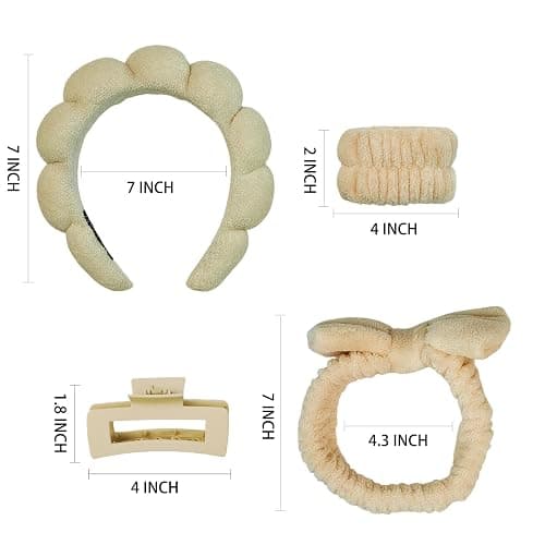 Yaqulen 7 Pcs Spa Set, Facial Headband and Wristband Set, Skincare Accessories, College Style Girl Idea Gifts, Hair Accessories for Women and Girls (Khaki) thumbnail 8