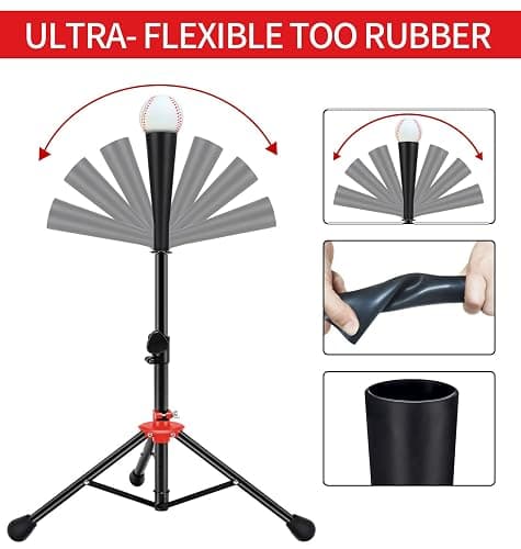 FDLS Baseball Batting tee for Adults and Youth Teens, Portable Tripod Stand Base Tee Easy Adjustable Height 26 to 39 inches for Hitting Training Practice, with Carrying Bag (Black and Rubber top) thumbnail 4