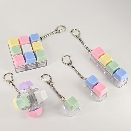 XQC 5 Pack Keyboard Fidget Toy - Silent Clicking Stress Relief Toy for Adults, Portable Sensory Anxiety Relief Keychain (Multicolor) thumbnail 5